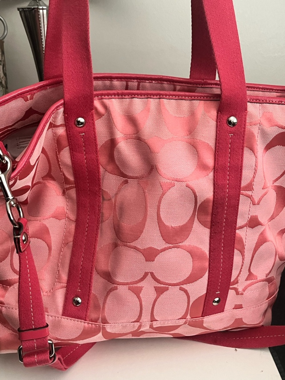 Large Coach Pink  Canvas Tote Bag